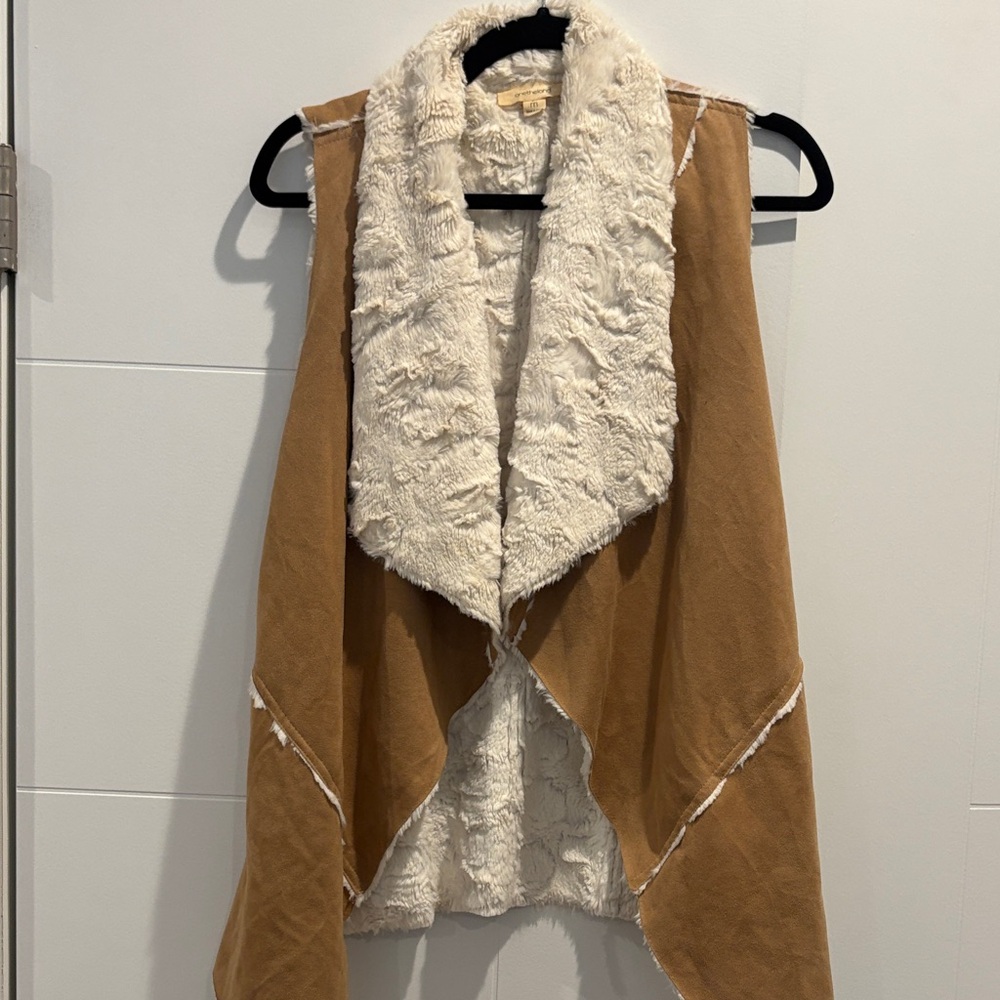 Tan and Cream Faux Fur Vest